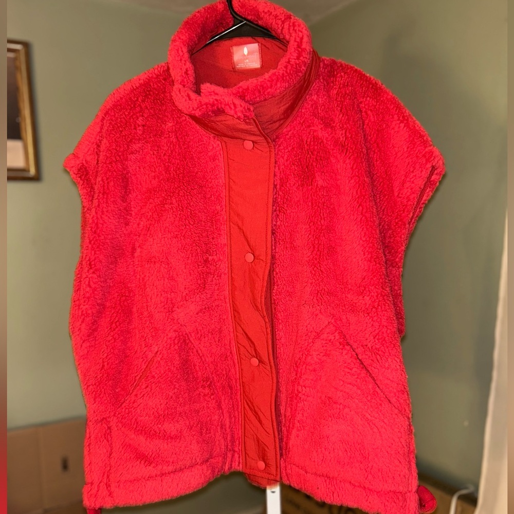 Free People Plush Red Women's Sherpa Vest with ties on side- Oversized